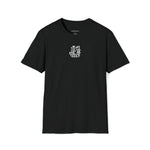 Front of a black t shirt with a white graphic.The graphic is a cartoon version of a pirate ship.