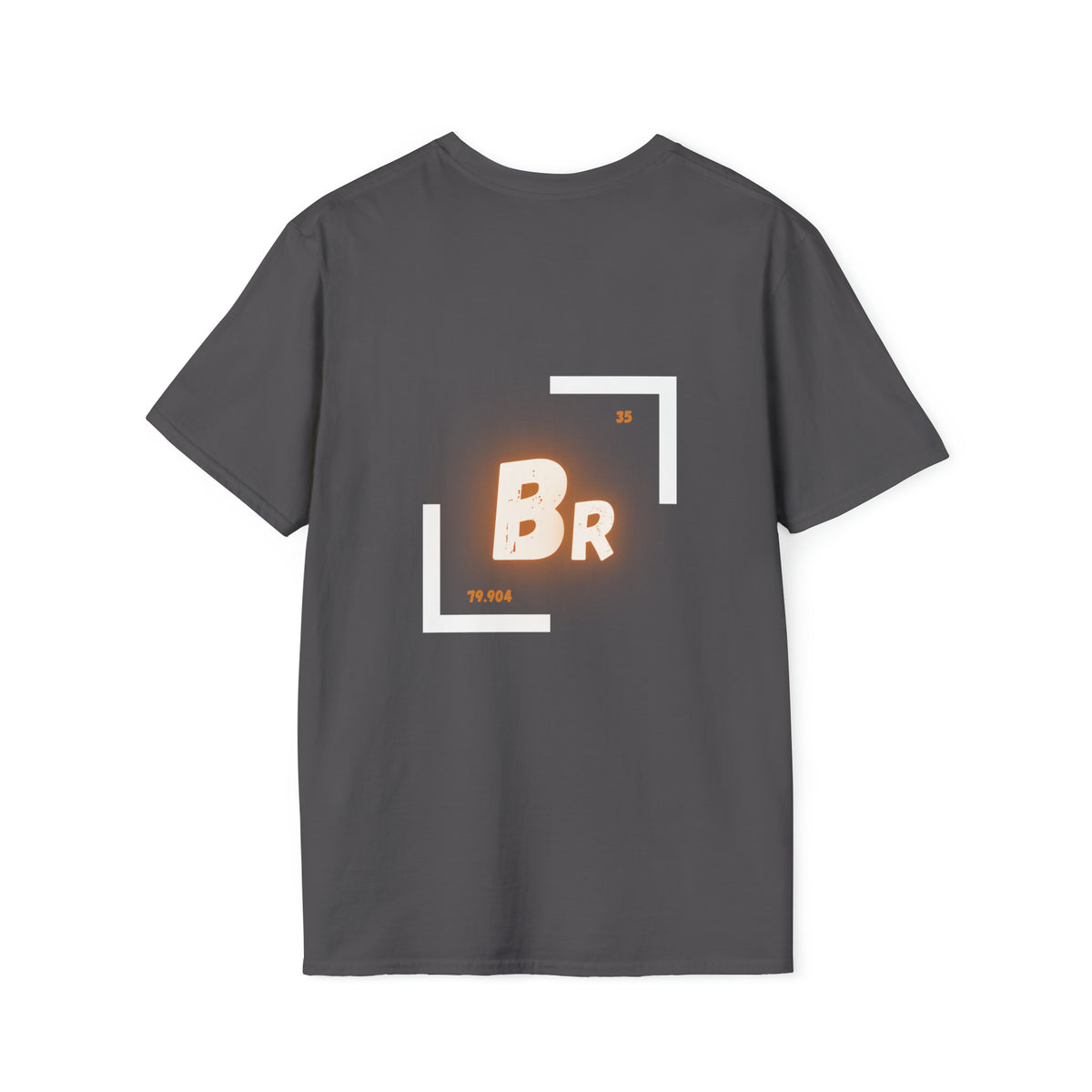 Back of a grey t shirt with the periodic table of element symbol for Bromine (Br)