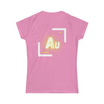 Back.Pink ladies t-shirt.Icon is the periodic table of the elements symbol Au.Includes the atomic mass and atomic number.