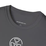 A close up of a grey t-shirt collar with the website address "periodicstyle.com" printed inside the collar and the words "100% Cotton" printed below